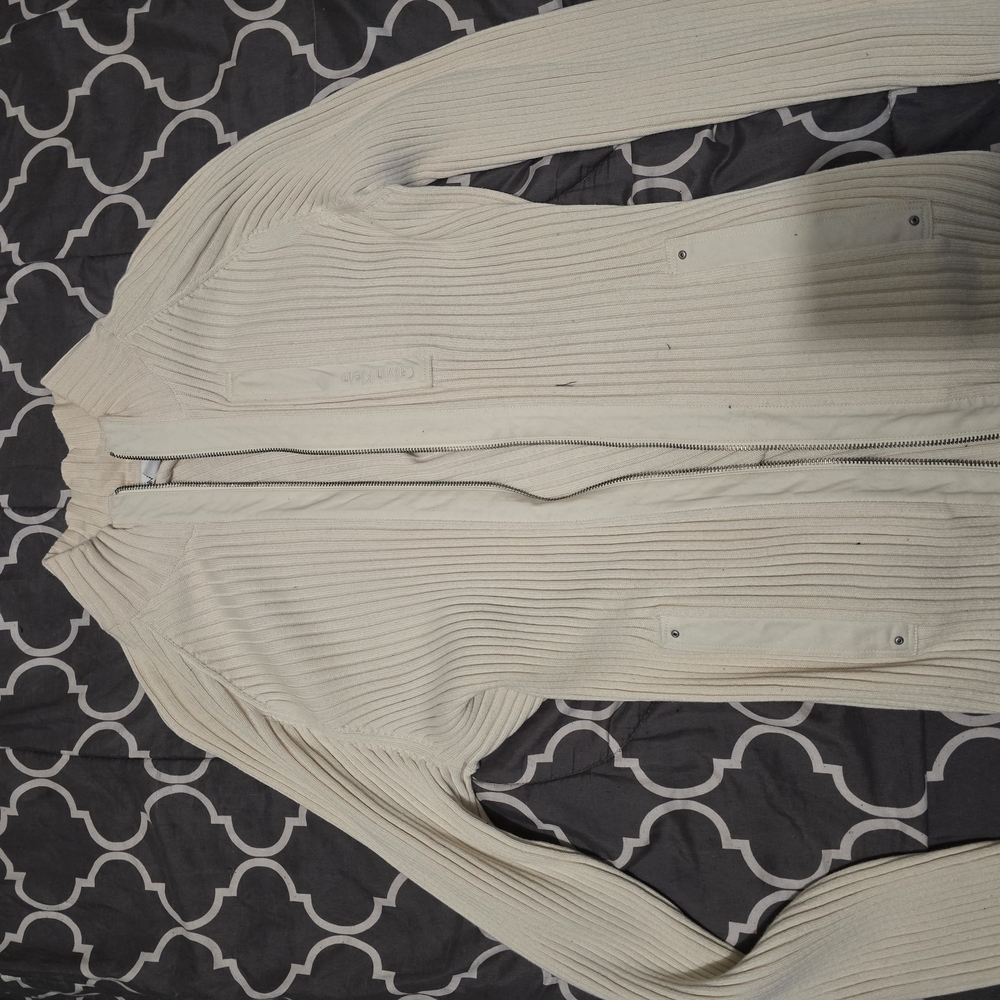 Cream Ribbed Zip-Up Sweater Calvin Klein